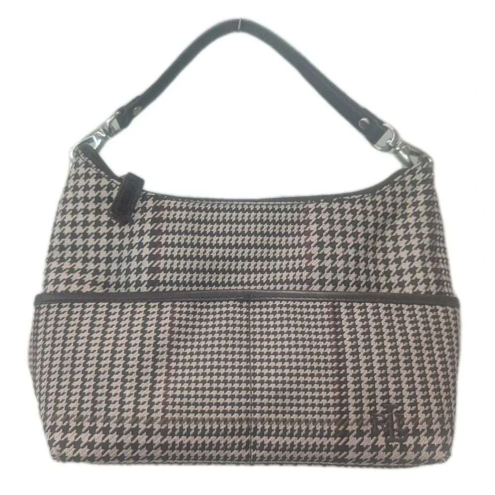 Ralph Lauren Plaid Houndstooth Small Shoulder Bag Purse Baguette Hobo Y2K Style